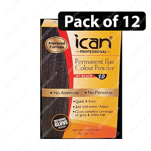 (Pack of 12) Ican Professional Permanent Hair Color Powder Jet Black 1.0 6g