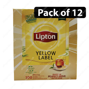 (Pack of 12) Lipton Yellow Label Black Tea (100 Tea Bags x 2g) 200g