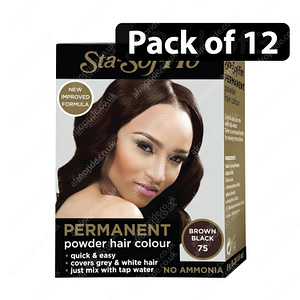 (Pack of 12) Sta-Sof-Fro Permanent Powder Hair Colour 8g Brown Black 75