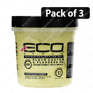 (Pack of 3) ECO Black Castor & Flaxseed Oil Styling Gel 8oz