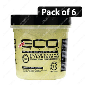 (Pack of 6) ECO Black Castor & Flaxseed Oil Styling Gel 8oz