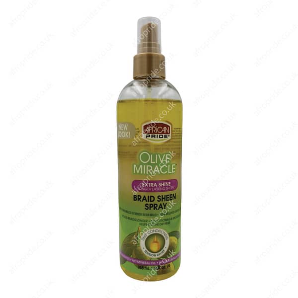 African Pride Olive Miracle Extra Shine Braid Sheen Spray 12oz