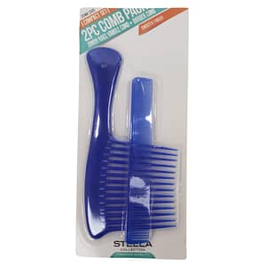 Stella 2PC Comb Pack Jumbo Rake Handle Comb + Barber Comb 2505 Blue