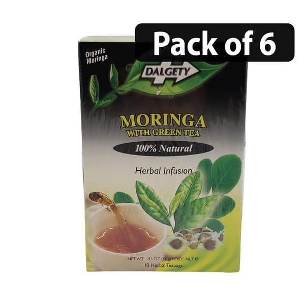 (Pack of 6) Dalgety Organic Moringa Herbal Infusion (18 Herbal Teabags) Moringa With Green Tea