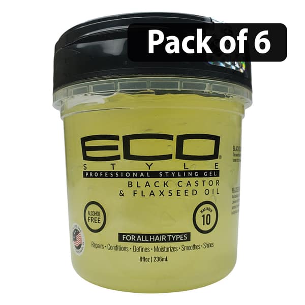 (Pack of 6) ECO Black Castor & Flaxseed Oil Styling Gel 8oz