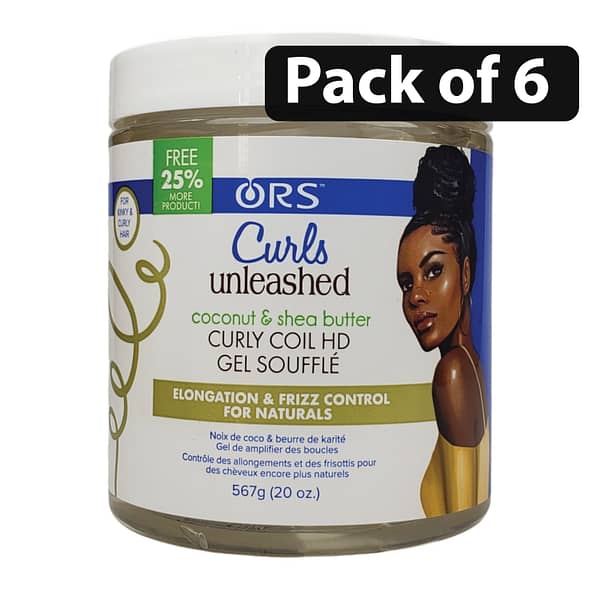 (Pack of 6) ORS Curls Unshealed Coconut & Shea Butter Curly Coil HD Gel Souffle 20oz