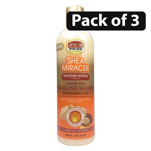 (Pack of 3) African Pride Shea Miracle Sulphate- Free Detangling Shampoo 12oz