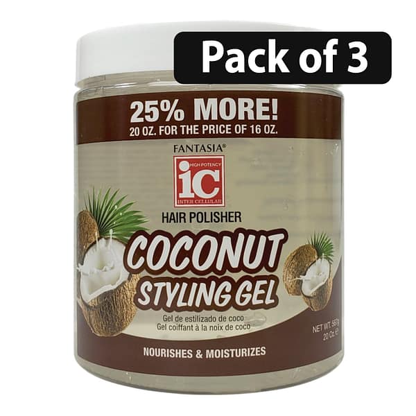 (Pack of 3) Fantasia IC Hair Polisher Coconut Styling Gel 20oz (Pack of 3) Fantasia IC Hair Polisher Coconut Styling Gel 20oz