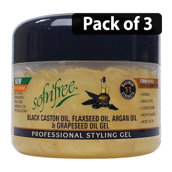 (Pack of 3) Sofn’Free Black Castor Oil, Flaxseed Oil, Argan Oil & Grapeseed Oil Gel 250ml