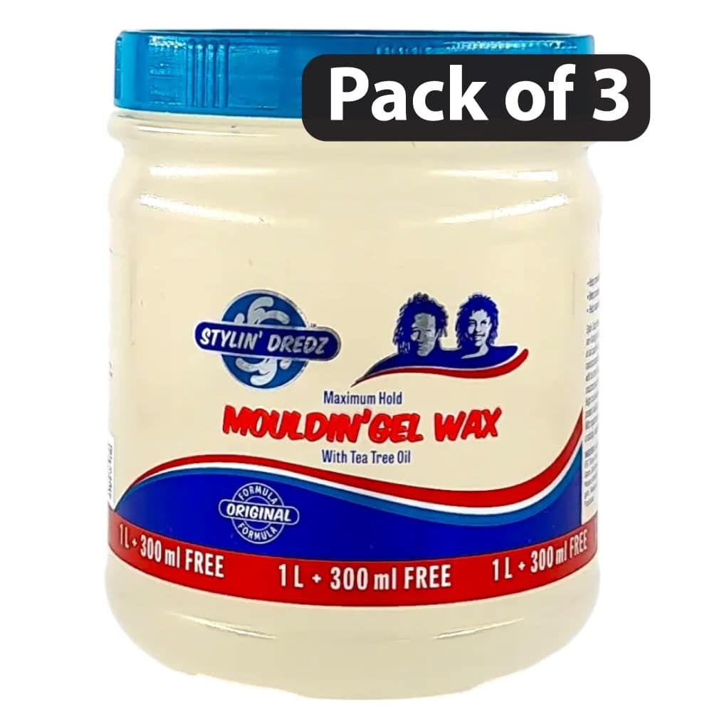 (Pack of 3) Stylin Dredz Maximum Hold Mouldin Gel Wax White 1L (Pack of 3) Stylin Dredz Maximum Hold Mouldin Gel Wax White 1L