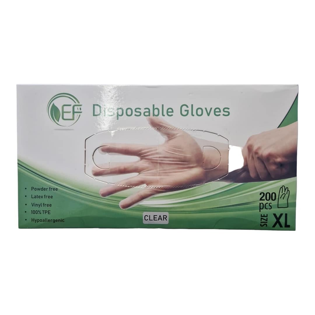 EF Plastic TPE Disposable Gloves 200 Packs Clear Size XL 1 TPE Disposable Gloves 200 Packs Clear Size XL