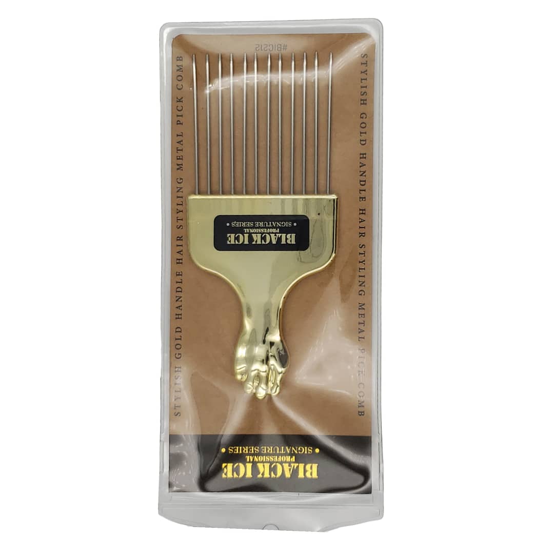 Black Ice Stylish Gold Handle Hair Styling Metal Pick Comb BIC212 Black Ice Stylish Gold Handle Hair Styling Metal Pick Comb BIC212