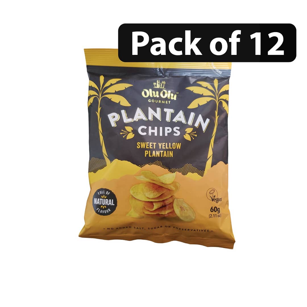 (Pack of 12) Olu Olu Sweet Yellow Plantain Chips 60g (Pack of 12) Olu Olu Sweet Yellow Plantain Chips 60g