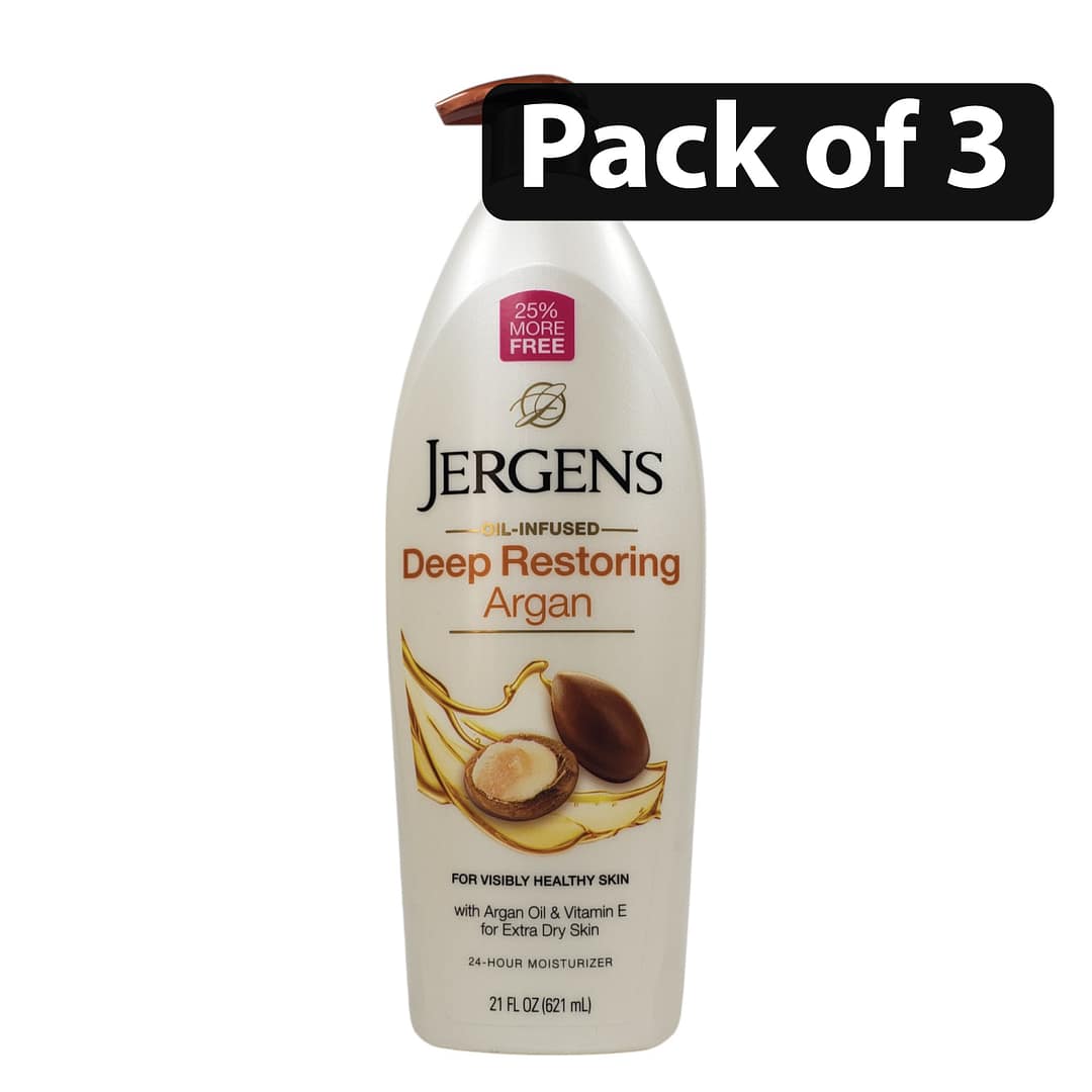 (Pack of 3) Jergens Deep Restoring Argan Oil & Vitamin E for Extra Dry Skin 621ml21Fl.oz