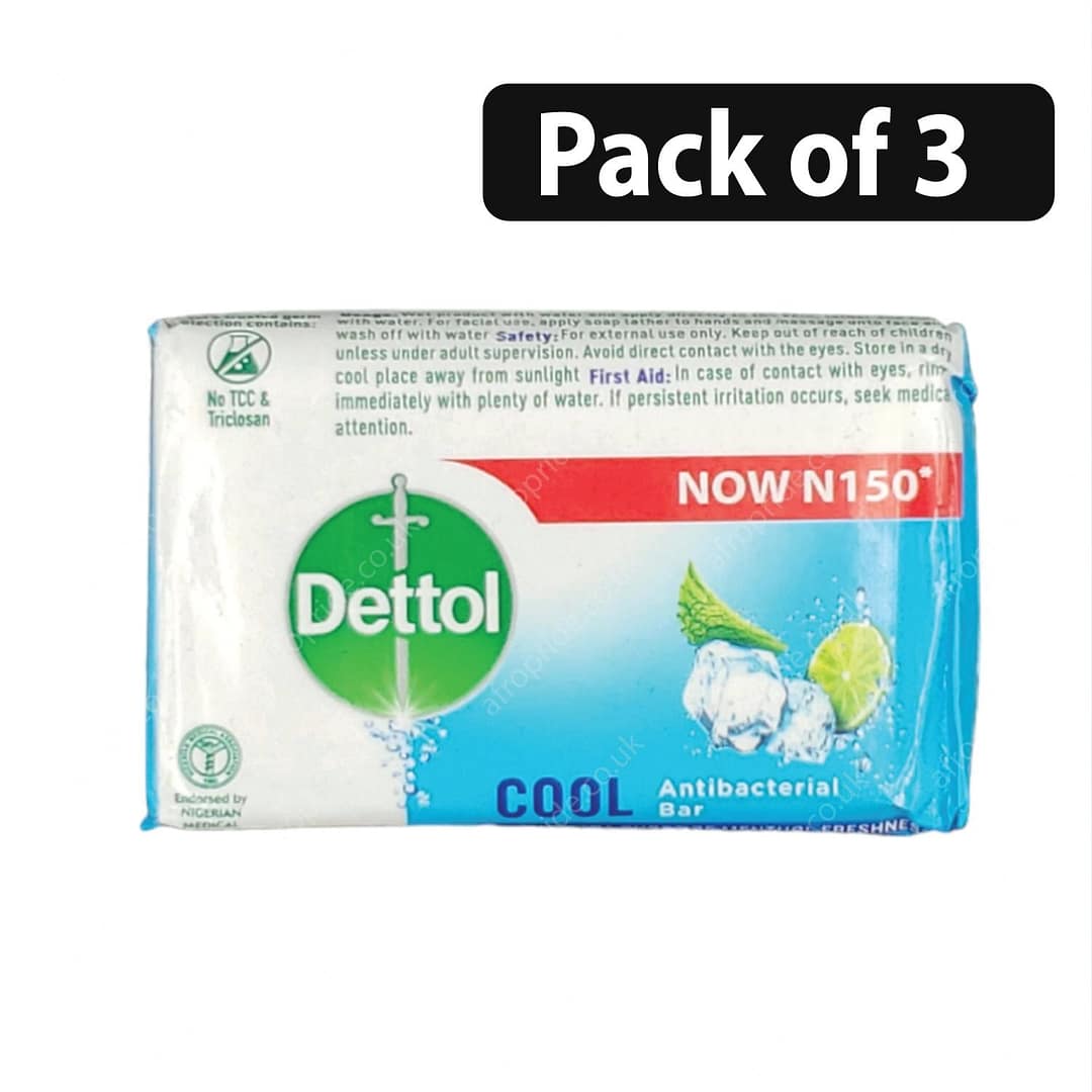 (Pack of 3) Dettol Cool Antibacterial Bar N150 65g (Pack of 3) Dettol Cool Antibacterial Bar N150 65g
