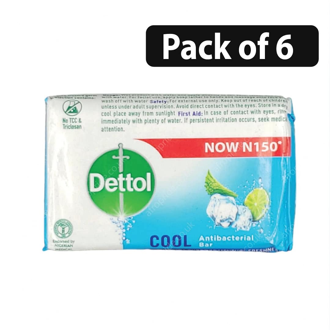 (Pack of 6) Dettol Cool Antibacterial Bar N150 65g (Pack of 6) Dettol Cool Antibacterial Bar N150 65g