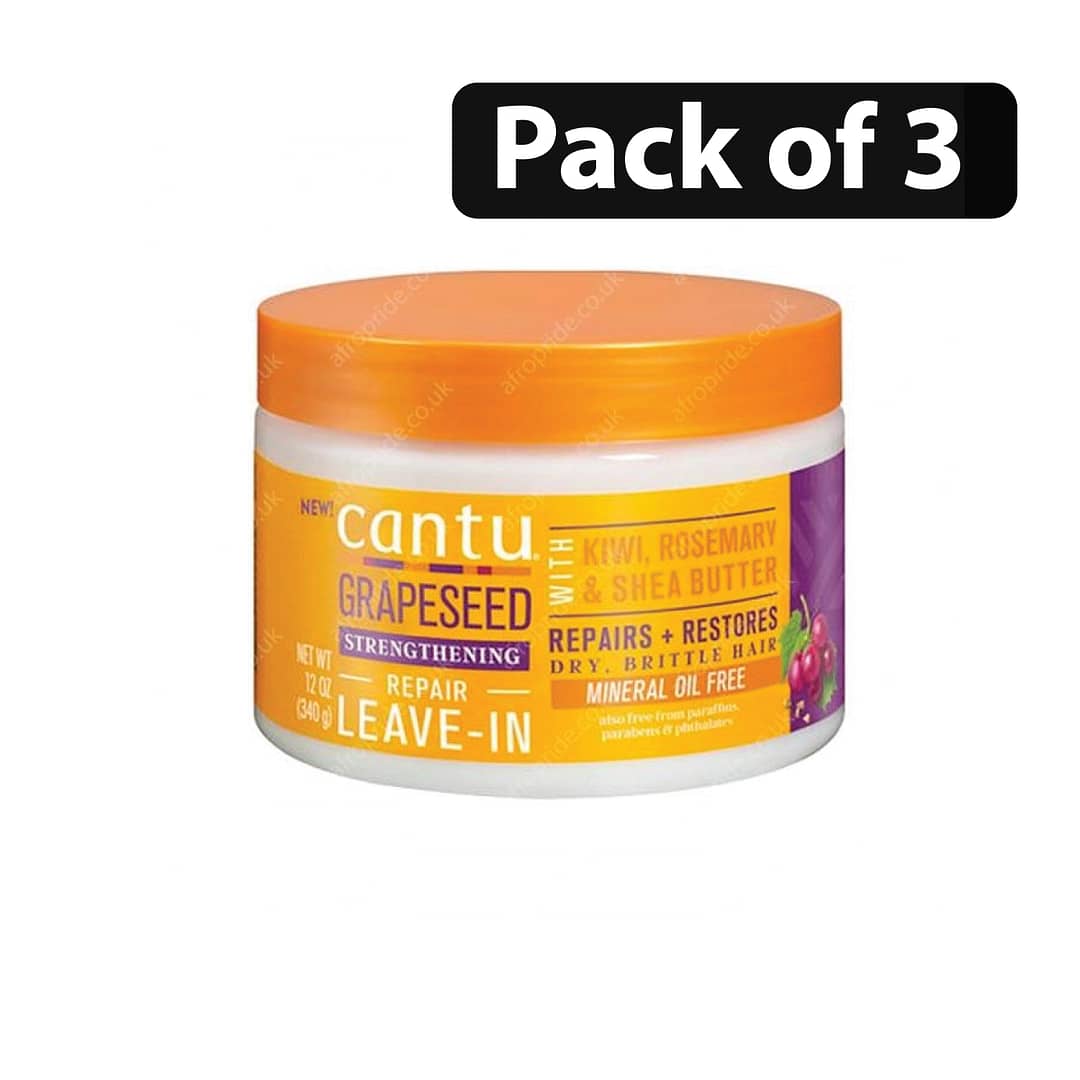 (Pack of 3) Cantu Grapeseed Leave-In Strengthening Repair Cream 12oz (Pack of 3) Cantu Grapeseed Leave-In Strengthening Repair Cream 12oz