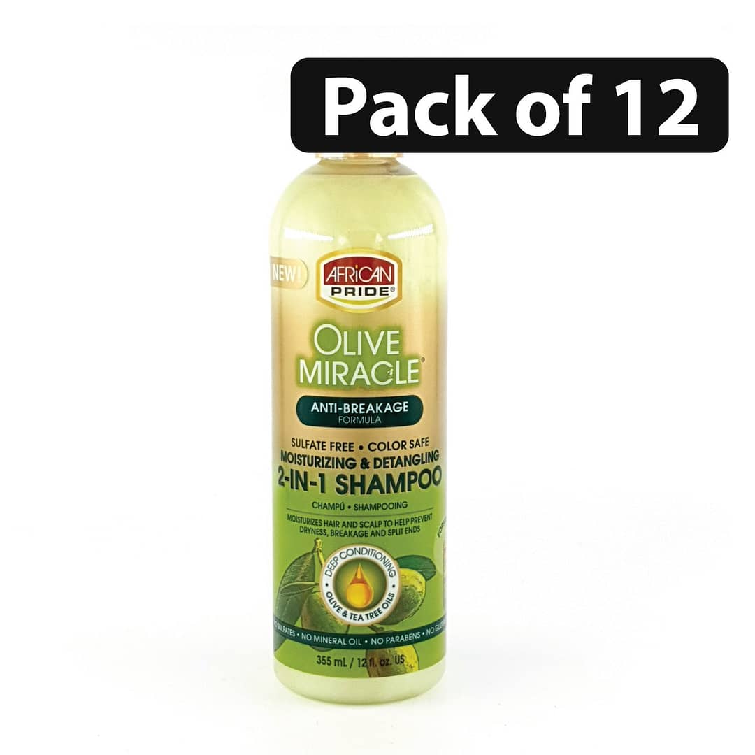 (Pack of 12) African Pride Olive Miracle Moisturizing & Detangling 2-IN-1 Shampoo 12oz (Pack of 12) African Pride Olive Miracle Moisturizing & Detangling 2-IN-1 Shampoo 12oz