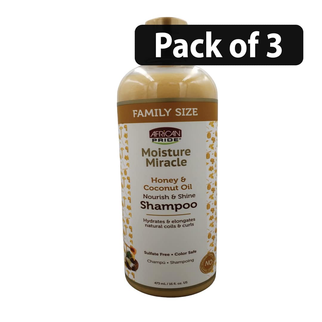 (Pack of 3) African Pride Moisture Miracle Honey & Coconut Oil Nourish & Shine Shampoo 16fl.oz (Pack of 3) African Pride Moisture Miracle Honey & Coconut Oil Nourish & Shine Shampoo 16fl.oz