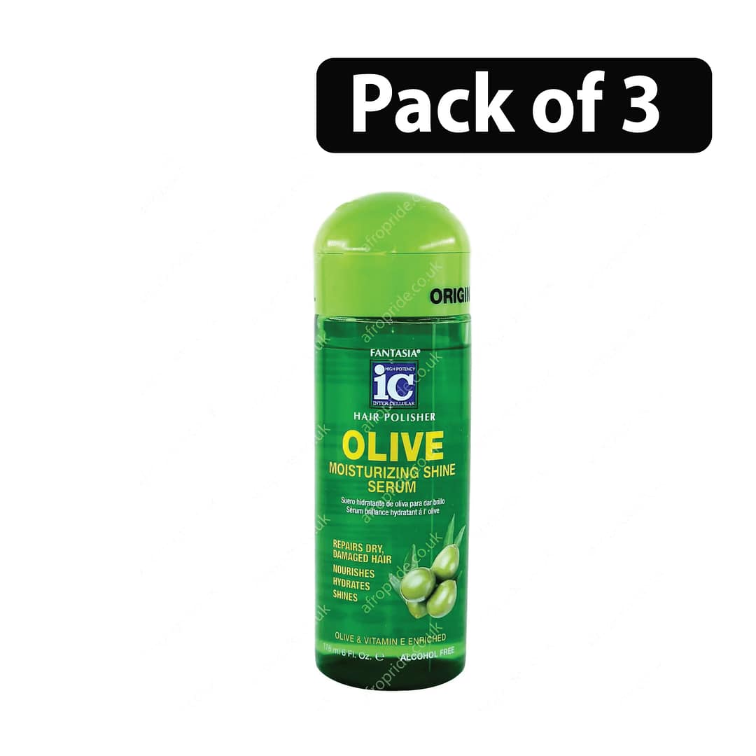 (Pack of 3) Fantasia IC Hair Polisher Olive Moisturizing Shine Serum 6oz (Pack of 3) Fantasia IC Hair Polisher Olive Moisturizing Shine Serum 6oz
