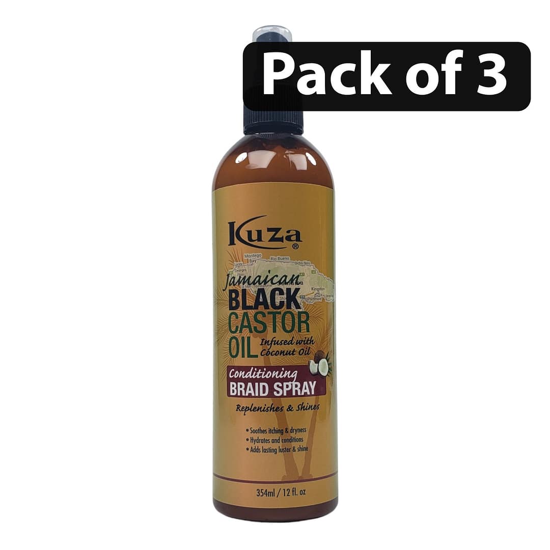 (Pack of 3) Kuza Jamaican Black Castor Oil Conditioning Braid Spray 12oz (Pack of 3) Kuza Jamaican Black Castor Oil Conditioning Braid Spray 12oz