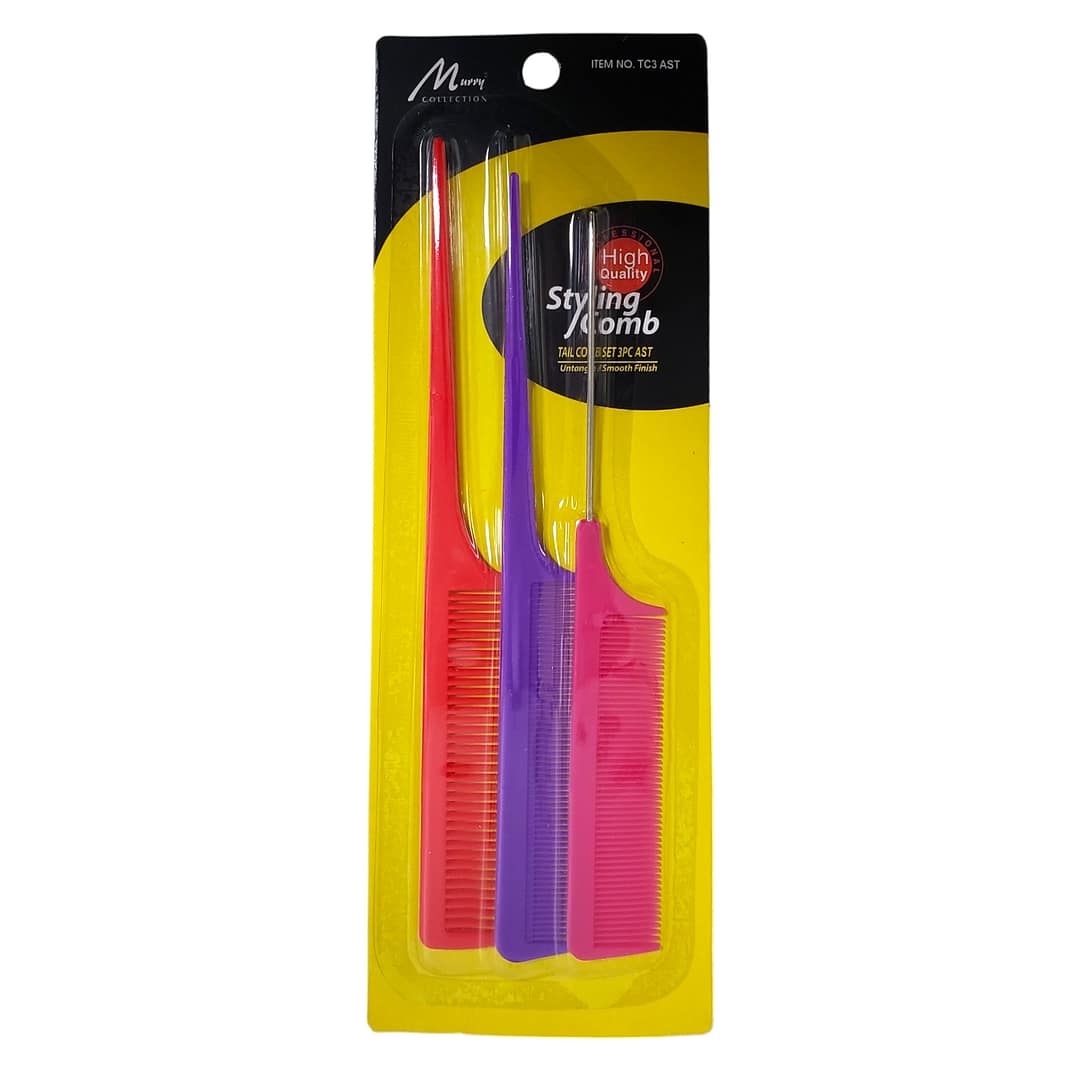Murry Styling Comb Tail Comb Set 3PC #TC3 Assorted