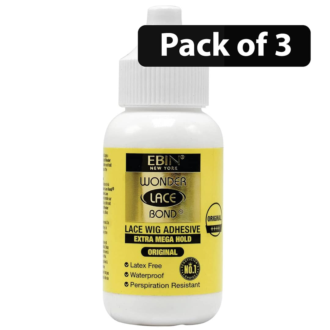 (Pack of 3) Ebin Wonder Lace Bond Lace Wig Adhesive Extreme Mega Hold original 35ml (Pack of 3) Ebin Wonder Lace Bond Lace Wig Adhesive Extreme Mega Hold original 35ml