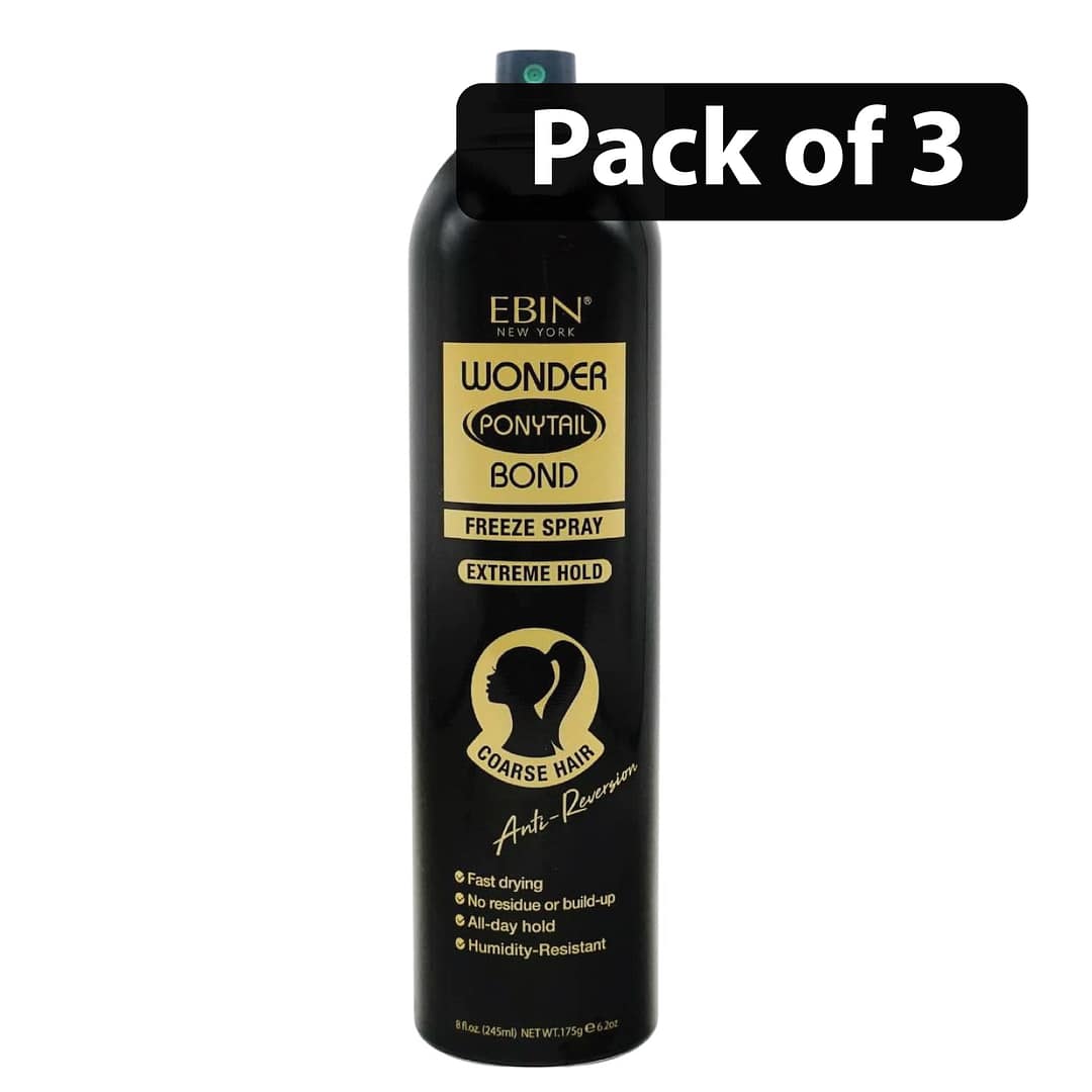 (Pack of 3) Ebin Wonder Ponytail Bond Freeze Spray 8fl.oz (Pack of 3) Ebin Wonder Ponytail Bond Freeze Spray 8fl.oz
