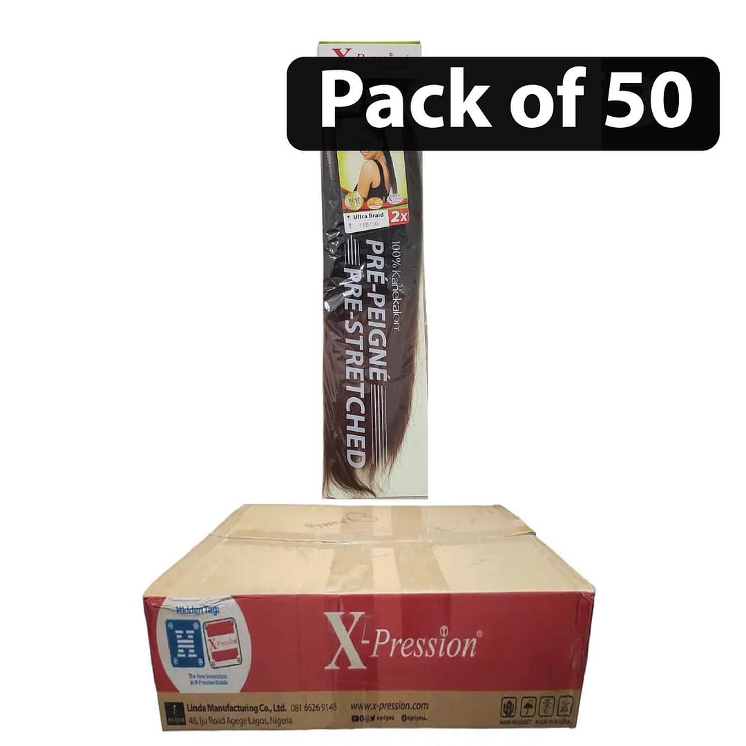 (Pack of 50) Xpression Ultra Braid 2X Pre Stretched T1B-30 (Pack of 50) Xpression Ultra Braid 2X Pre Stretched T1B-30