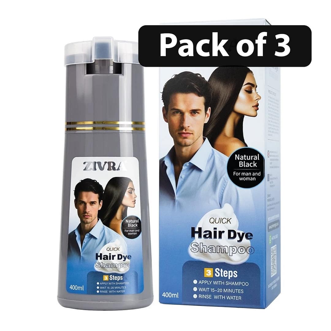 (Pack of 3) Zivra Hair Dye Shampoo 400ml 1 (Pack of 3) Zivra Hair Dye Shampoo 400ml Natural Black