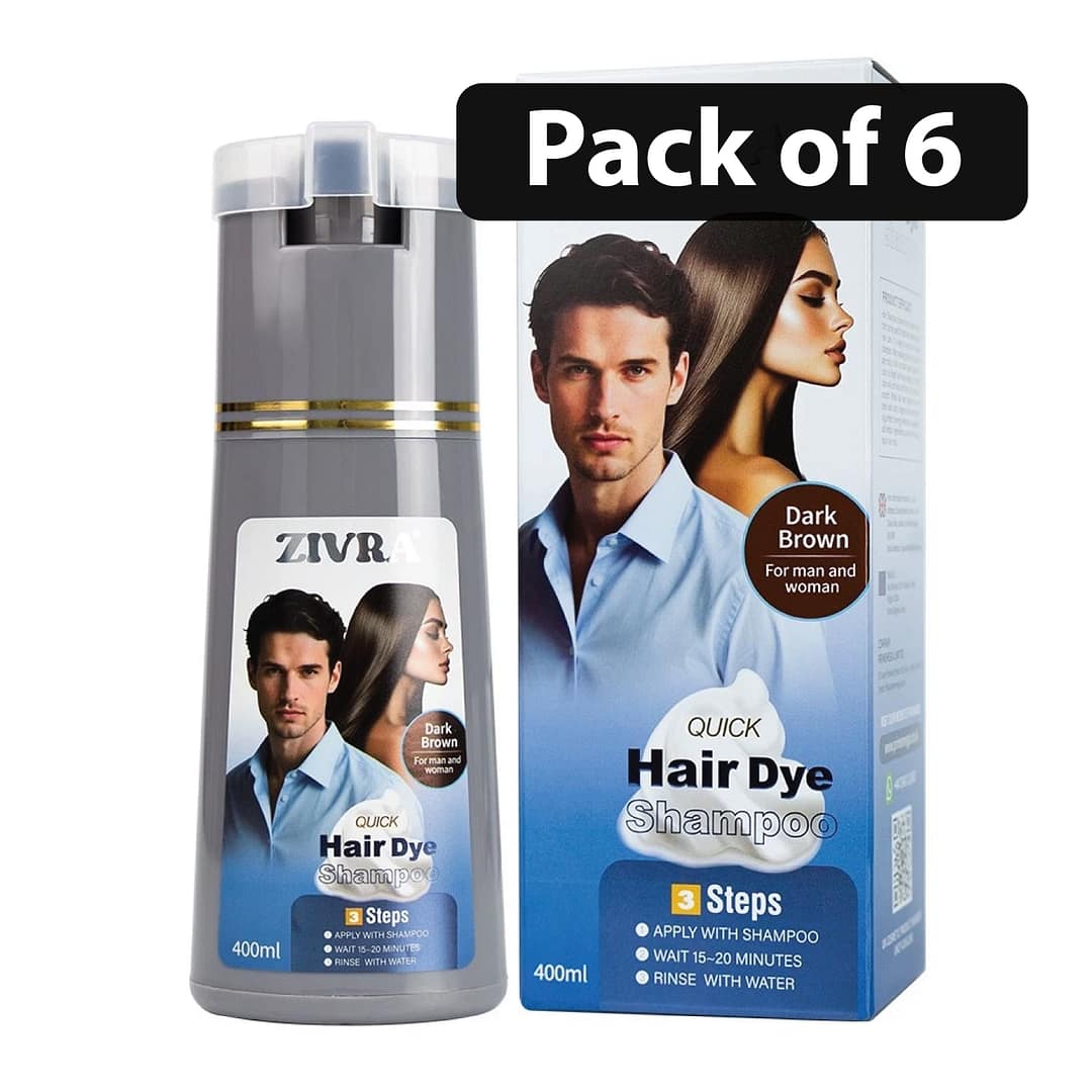 (Pack of 6) Zivra Hair Dye Shampoo 400ml 1 (Pack of 6) Zivra Hair Dye Shampoo 400ml Dark Brown