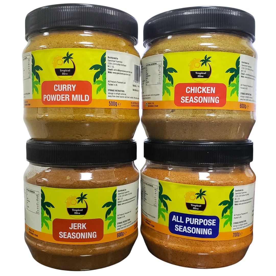 Tropical Hive Mix Seasonings (Chicken, Jerk-600g, Allpurpose-700g) (Curry Powder Mild-500g) 1 Curry Powder Mild, Chicken, All Purpose, Jerk Seasoning