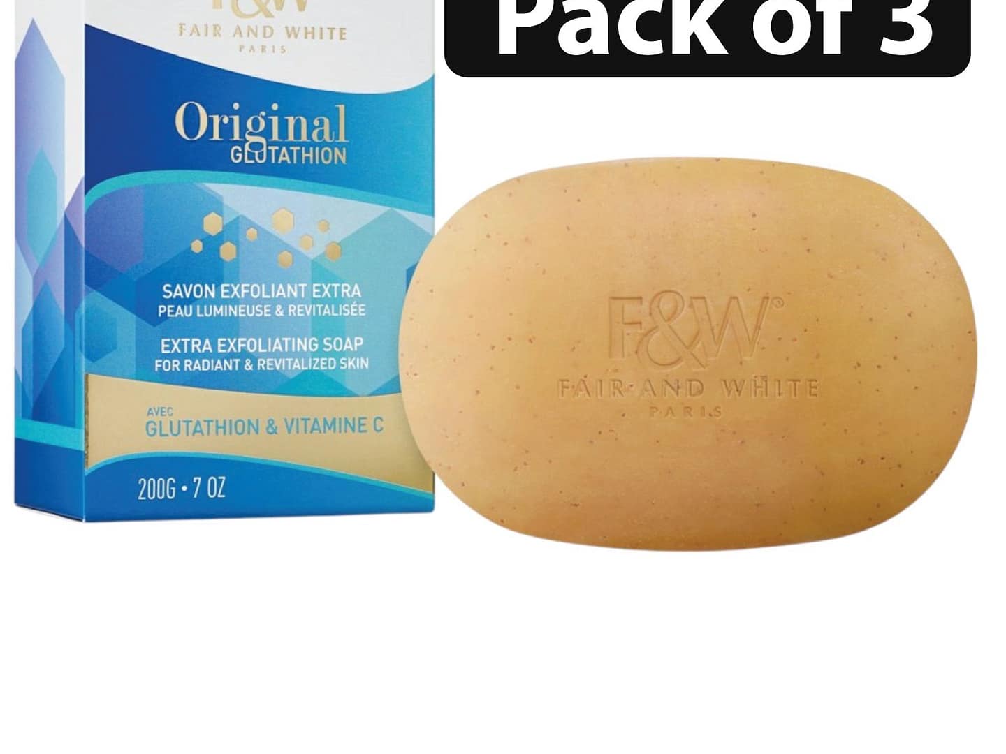 Pack of 3) F&W Fair And White Savon Original Glutathion 7oz - Afro Pride