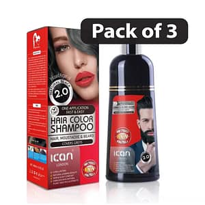 Ican London Hair Color Shampoo Natural Black 2.0 100% Gray Coverage 400ml x3