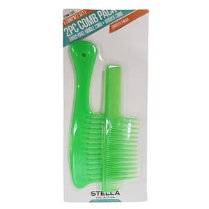 Stella 2PC Comb Pack Jumbo Rake Handle Comb + Barber Comb 2505 Green