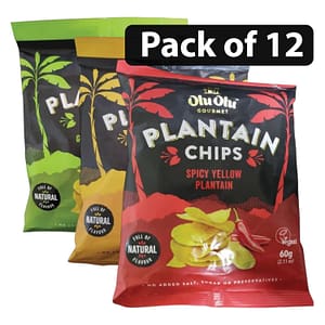 (Pack of 12-4 Red, 4 Yellow, 4 Green) Olu Olu Plantain Mixed Chips
