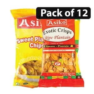 (Pack of 12-6 Red, 6 Yellow) Asiko Exotic Mixed Crisps Ripe Plantain 75g