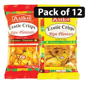 (Pack of 12-6 Red, 6 Yellow) Asiko Exotic Mixed Crisps Ripe Plantain 75g