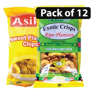 (Pack of 12-6 Yellow, 6 Green) Asiko Exotic Mixed Crisps Ripe Plantain 75g