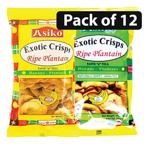 (Pack of 12-6 Yellow, 6 Green) Asiko Exotic Mixed Crisps Ripe Plantain 75g