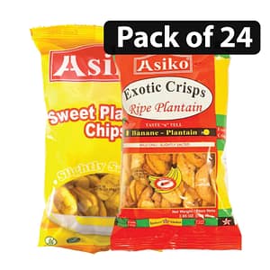 (Pack of 24-12 Red, 12 Yellow) Asiko Exotic Mixed Crisps Ripe Plantain 75g