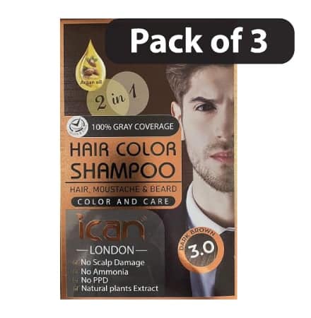 (Pack of 3) Ican London Hair Color Shampoo 30mlx8 3.0 new