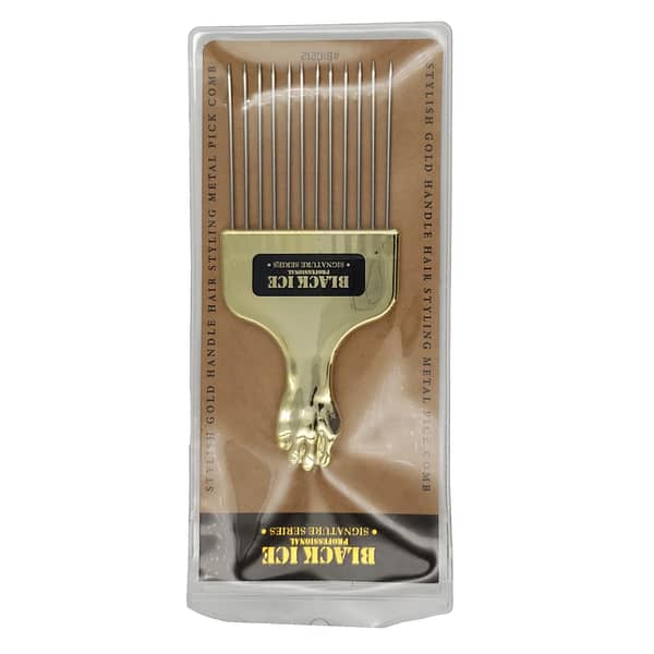Black Ice Stylish Gold Handle Hair Styling Metal Pick Comb BIC212