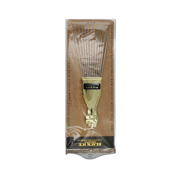 Black Ice Stylish Gold Handle Hair Styling Metal Pick Comb BIC212T