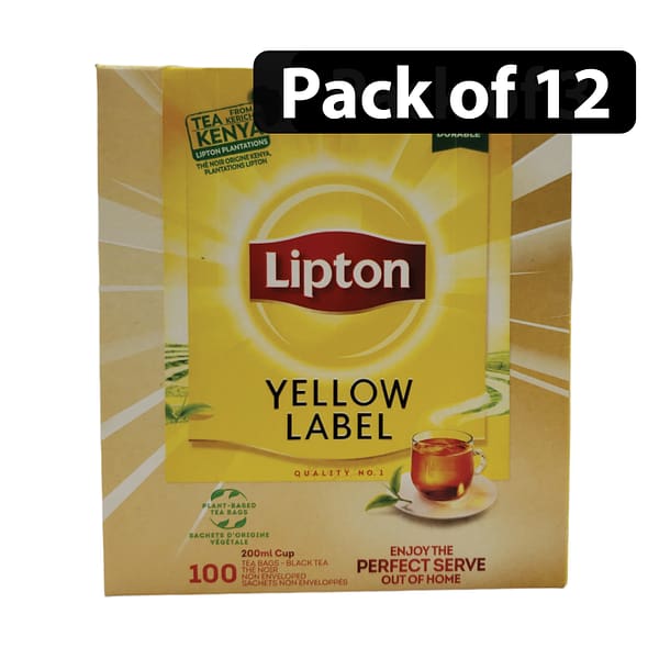 (Pack of 12) Lipton Yellow Label Black Tea (100 Tea Bags x 2g) 200g