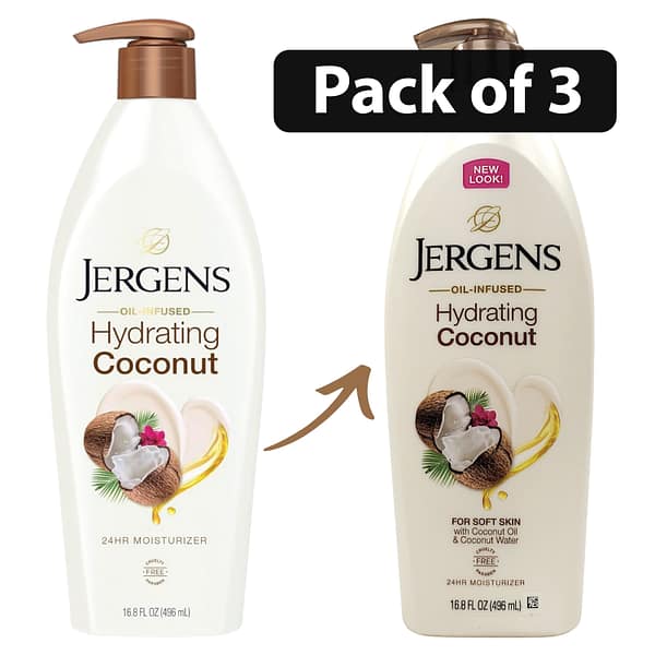 (Pack of 3) Jergens Hydrating Coconut Moisturizer For Visible Soft Skin 16.8oz New