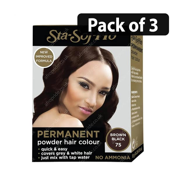 (Pack of 3) Sta-Sof-Fro Permanent Powder Hair Colour 8g Brown Black 75