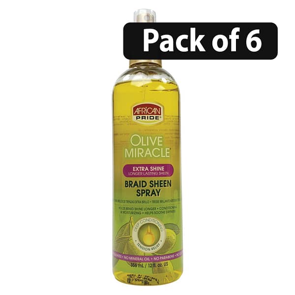 (Pack of 6) African Pride Olive Miracle Extra Shine Braid Sheen Spray 12oz