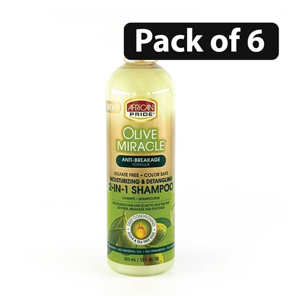 (Pack of 6) African Pride Olive Miracle Moisturizing & Detangling 2-IN-1 Shampoo 12oz