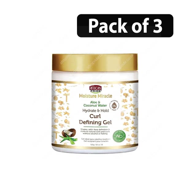 (Pack of 3) African Pride Moisture Miracle Aloe & Coconut Water Hydrate & Hold Curl Defining Gel 510g